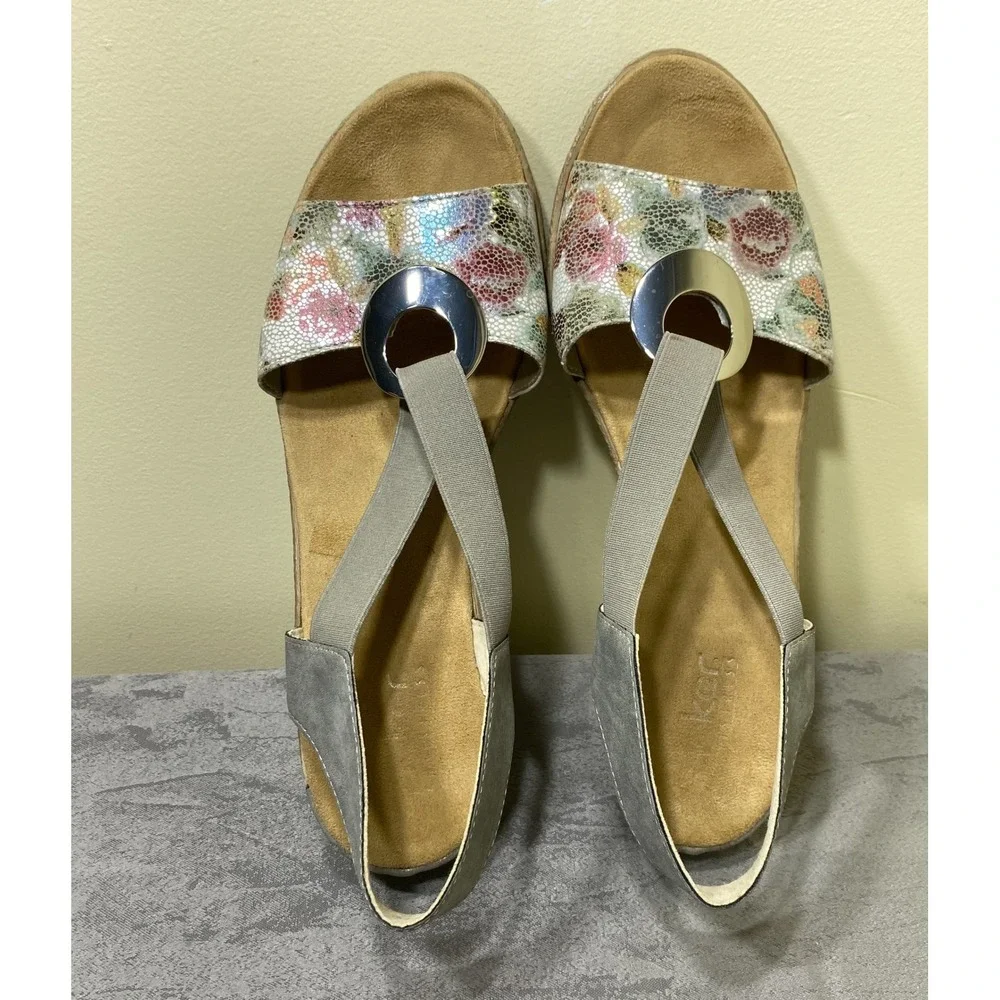 Rieker Antistress Floral Metallic Grey Wedge Espadrille Sandals 42 V8502-42